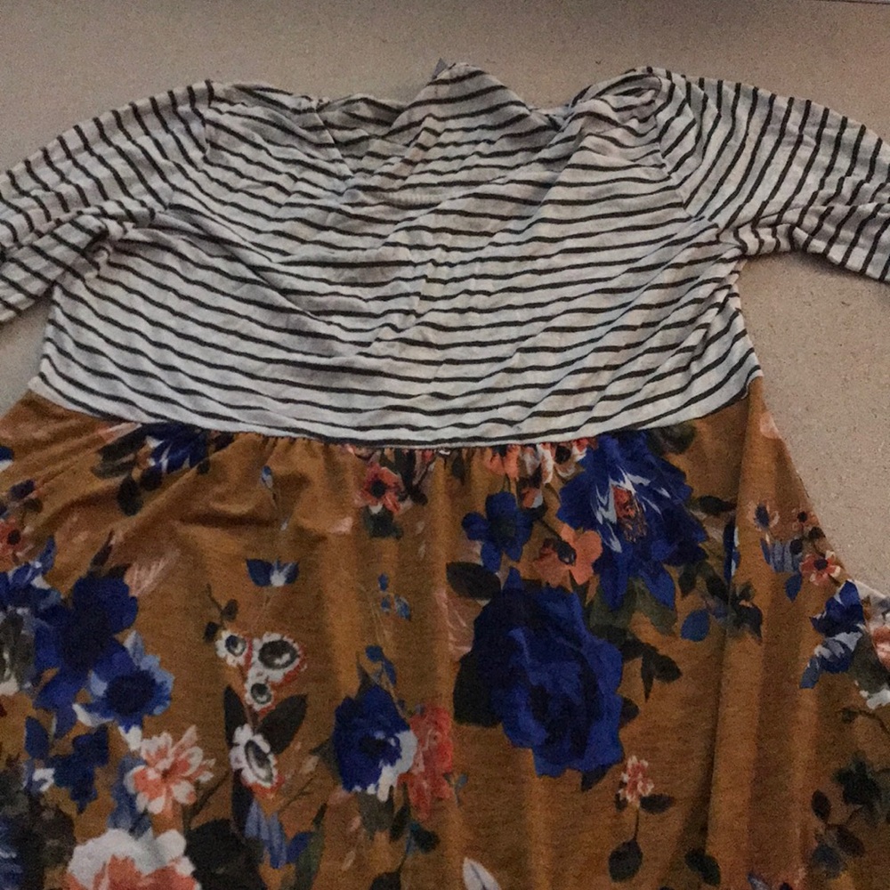 Long sleeve floral and striped maxi dress